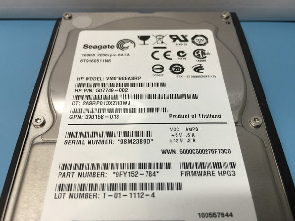 HP 160GB SATA 7.2K 2.5" 530932-001 530888-B21 507749-002 9FY152-784 HDD w/ Caddy